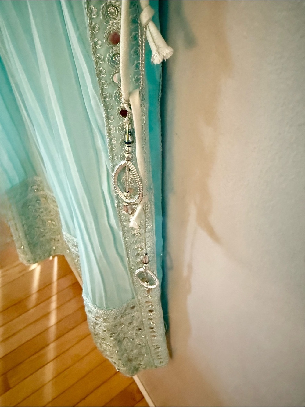 Chadha Fancy Mint Green Mirror Work Anarkali Dress Gown Festive - Picture 4 of 8